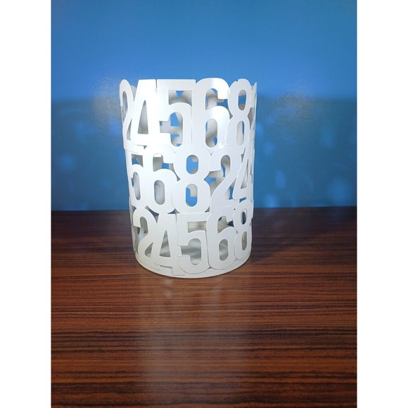 White Metal Numbers Mini Trash Can/ Candle Holder - Picture 2 of 13